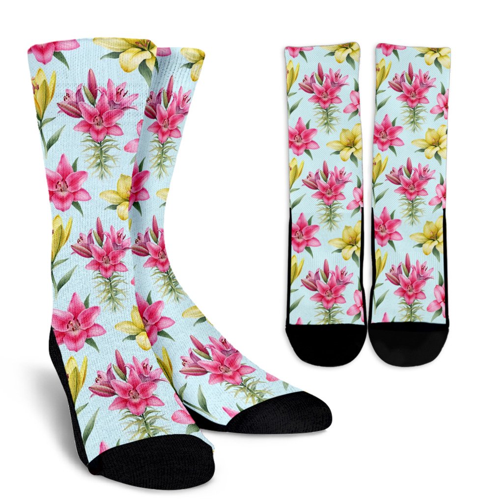 Lily Pattern Print Design LY010 Crew Socks-JORJUNE.COM