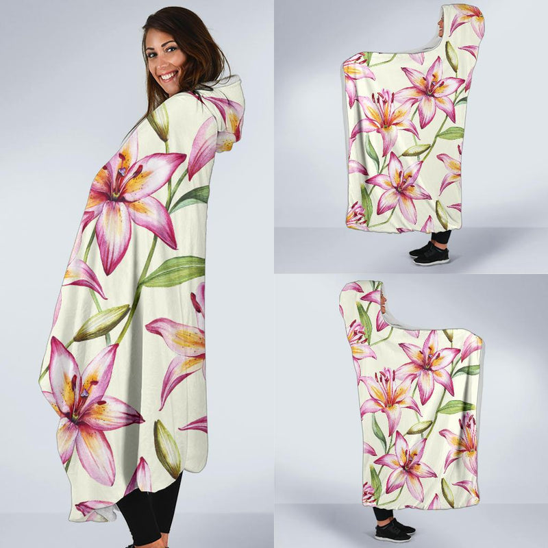 Lily Pattern Print Design LY011 Hooded Blanket-JORJUNE.COM