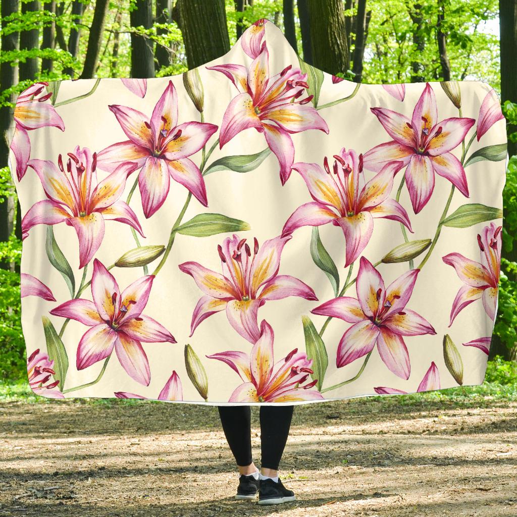 Lily Pattern Print Design LY011 Hooded Blanket-JORJUNE.COM