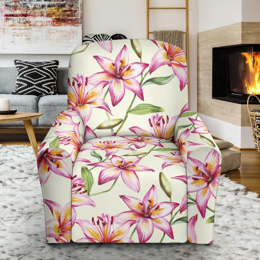 Lily Pattern Print Design LY011 Recliner Slipcover-JORJUNE.COM