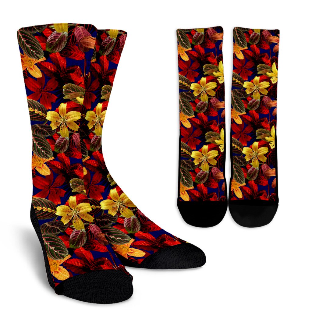 Lily Pattern Print Design LY014 Crew Socks-JORJUNE.COM