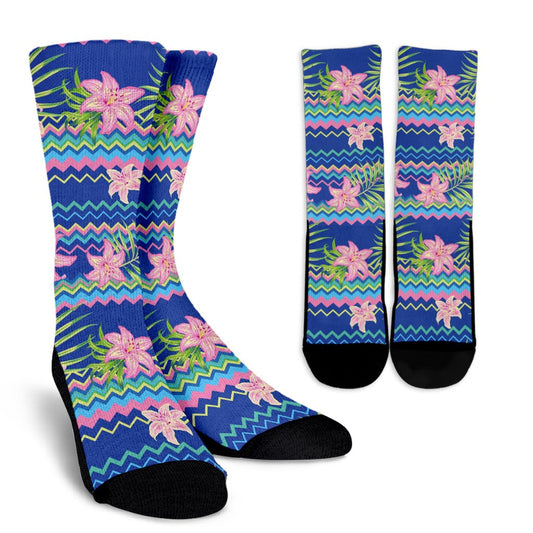 Lily Pattern Print Design LY015 Crew Socks-JORJUNE.COM