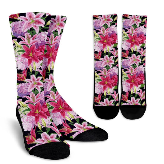 Lily Pattern Print Design LY017 Crew Socks-JORJUNE.COM