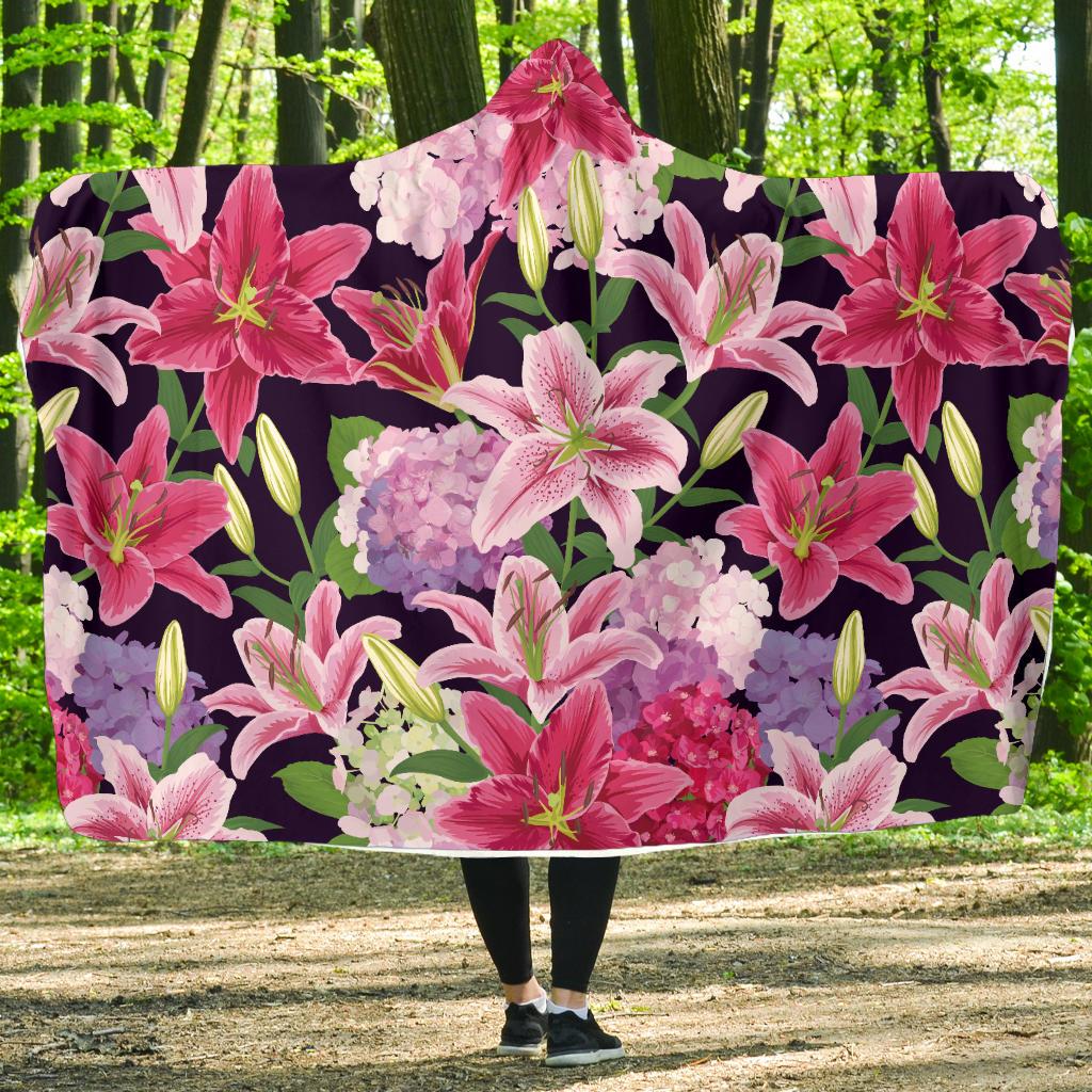 Lily Pattern Print Design LY017 Hooded Blanket-JORJUNE.COM