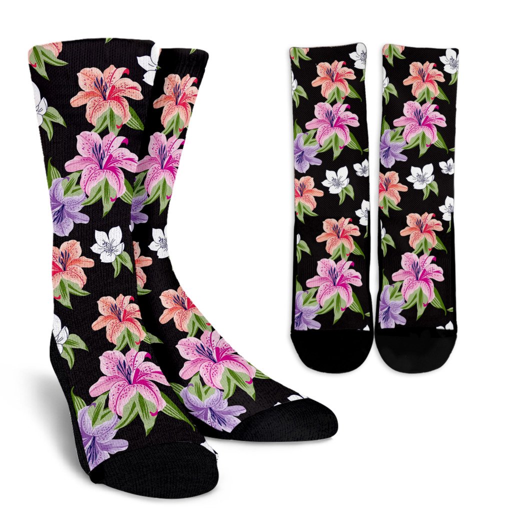 Lily Pattern Print Design LY02 Crew Socks-JORJUNE.COM