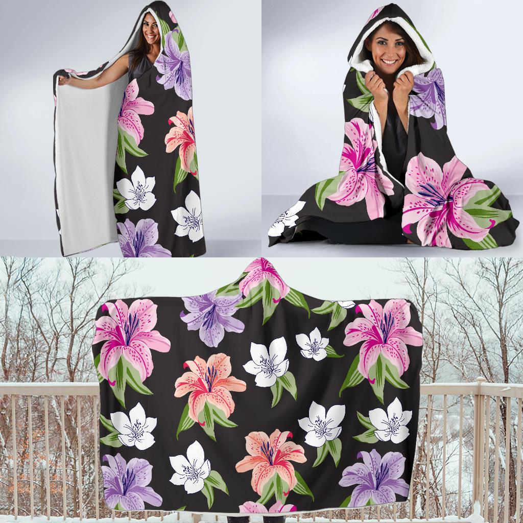 Lily Pattern Print Design LY02 Hooded Blanket-JORJUNE.COM