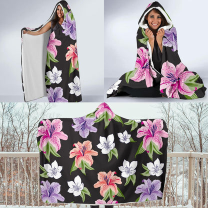 Lily Pattern Print Design LY02 Hooded Blanket-JORJUNE.COM