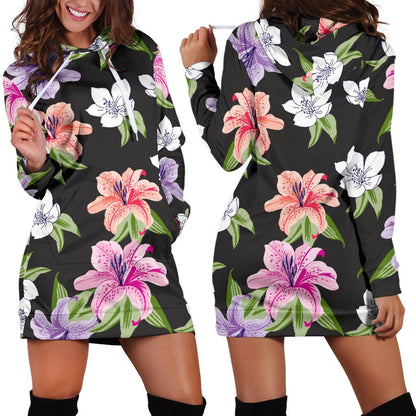 Lily Pattern Print Design LY02 Women Hoodie Dress