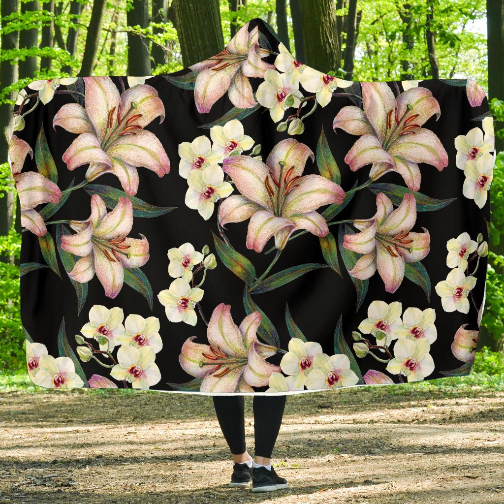 Lily Pattern Print Design LY03 Hooded Blanket-JORJUNE.COM