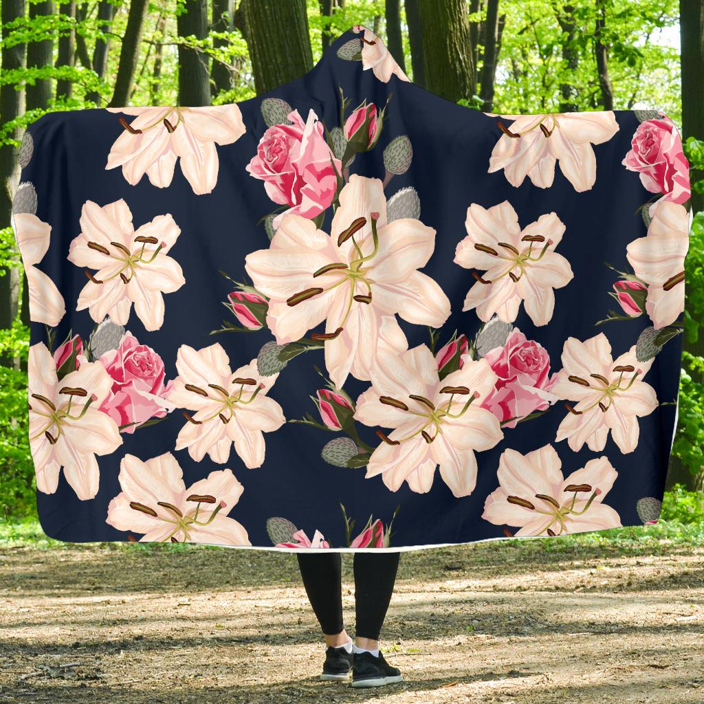 Lily Pattern Print Design LY04 Hooded Blanket-JORJUNE.COM