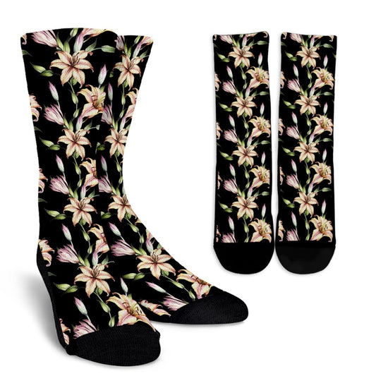 Lily Pattern Print Design LY05 Crew Socks-JORJUNE.COM