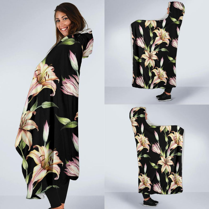 Lily Pattern Print Design LY05 Hooded Blanket-JORJUNE.COM