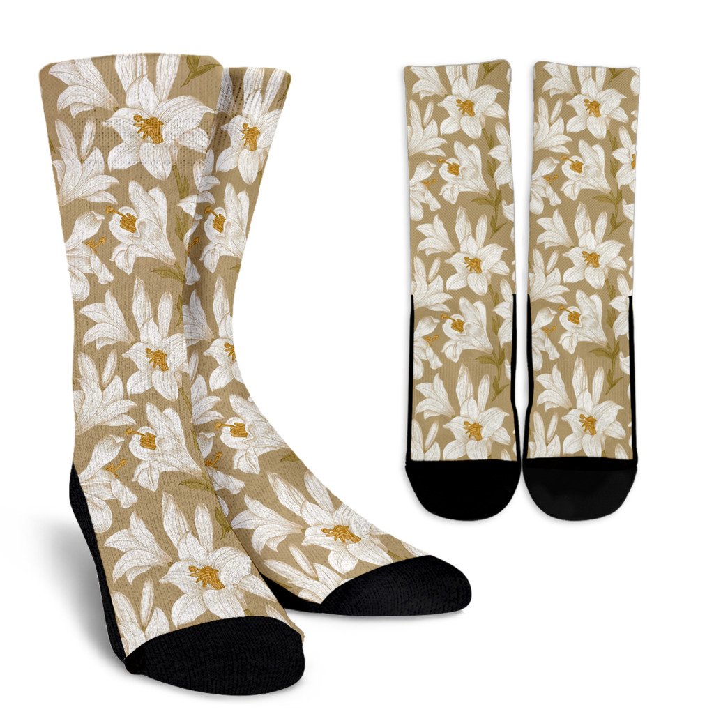 Lily Pattern Print Design LY07 Crew Socks-JORJUNE.COM