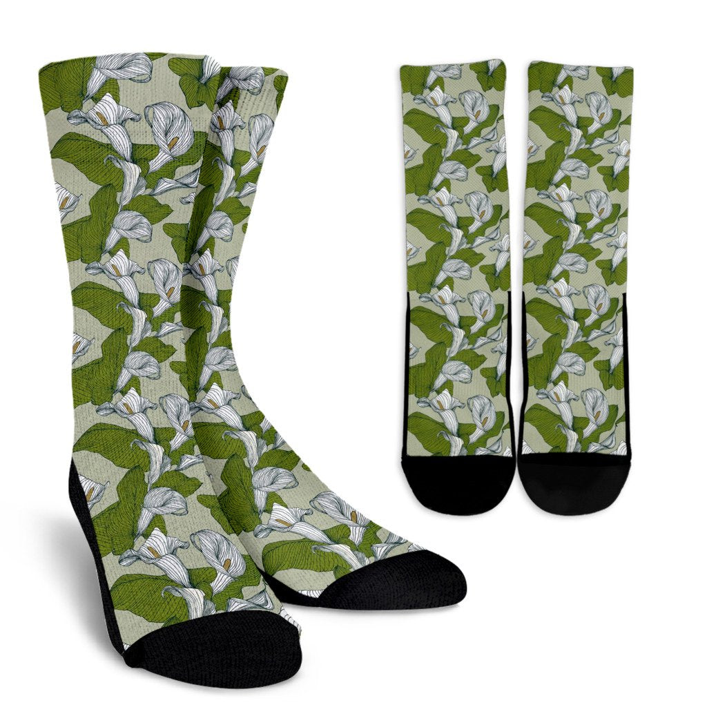 Lily Pattern Print Design LY08 Crew Socks-JORJUNE.COM