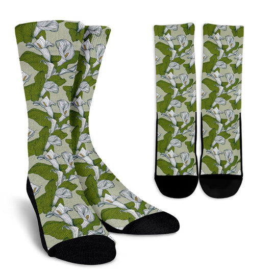 Lily Pattern Print Design LY08 Crew Socks-JORJUNE.COM