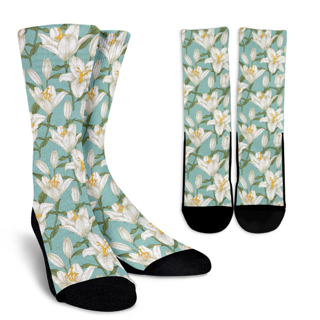 Lily Pattern Print Design LY09 Crew Socks-JORJUNE.COM