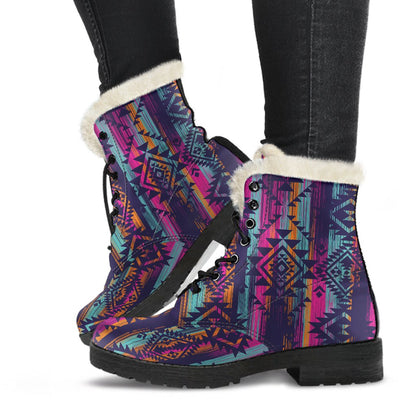 Line Tribal Aztec Faux Fur Leather Boots