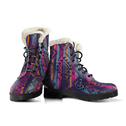 Line Tribal Aztec Faux Fur Leather Boots