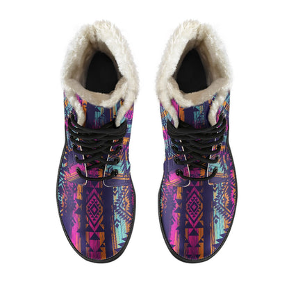 Line Tribal Aztec Faux Fur Leather Boots