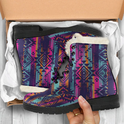 Line Tribal Aztec Faux Fur Leather Boots