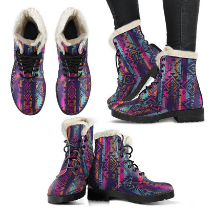 Line Tribal Aztec Faux Fur Leather Boots