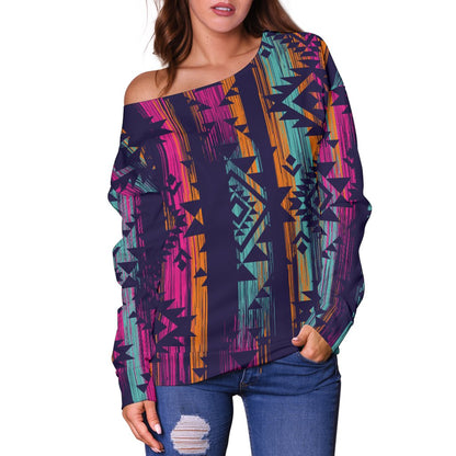 Line Tribal Aztec Off Shoulder Sweatshirt