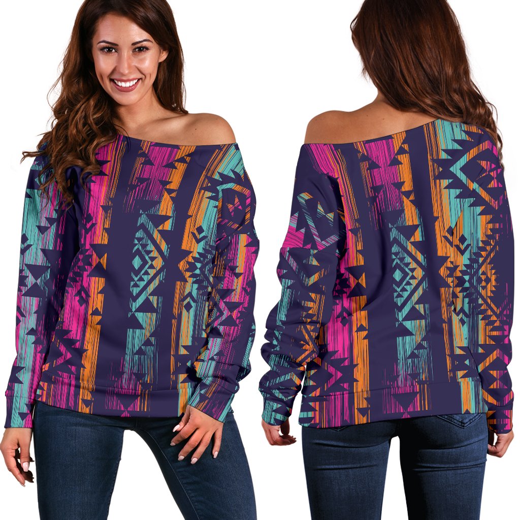 Line Tribal Aztec Off Shoulder Sweatshirt