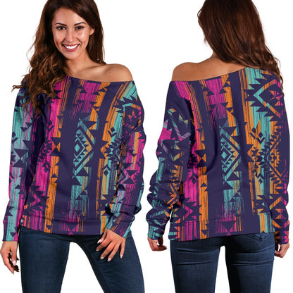 Line Tribal Aztec Off Shoulder Sweatshirt