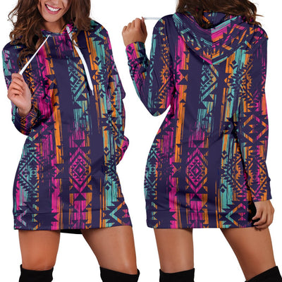 Line Tribal Aztec Women Hoodie Dress