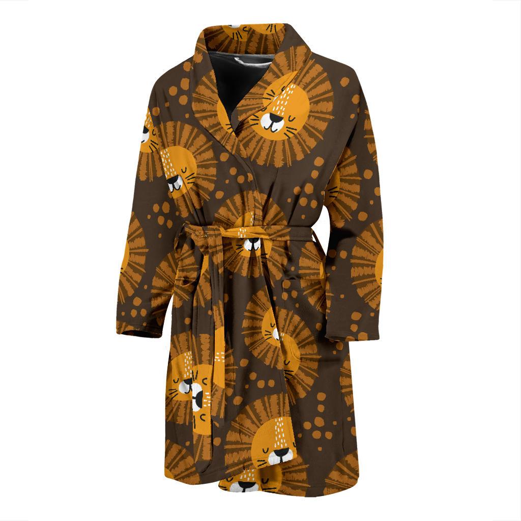 Lion Cartoon Pattern Print Design 01 Men Bathrobe-JORJUNE.COM