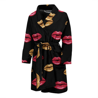 Lip Pattern Print Design 03 Men Bathrobe-JORJUNE.COM