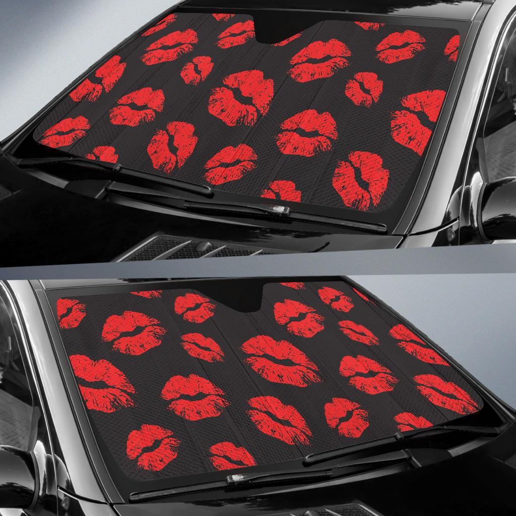 Lip Red Pattern Print Design 02 Car Sun Shades-JORJUNE.COM