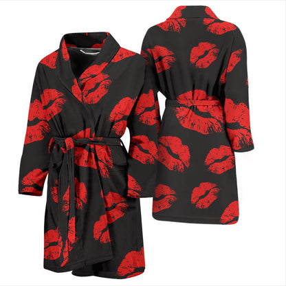 Lip Red Pattern Print Design 02 Men Bathrobe-JORJUNE.COM