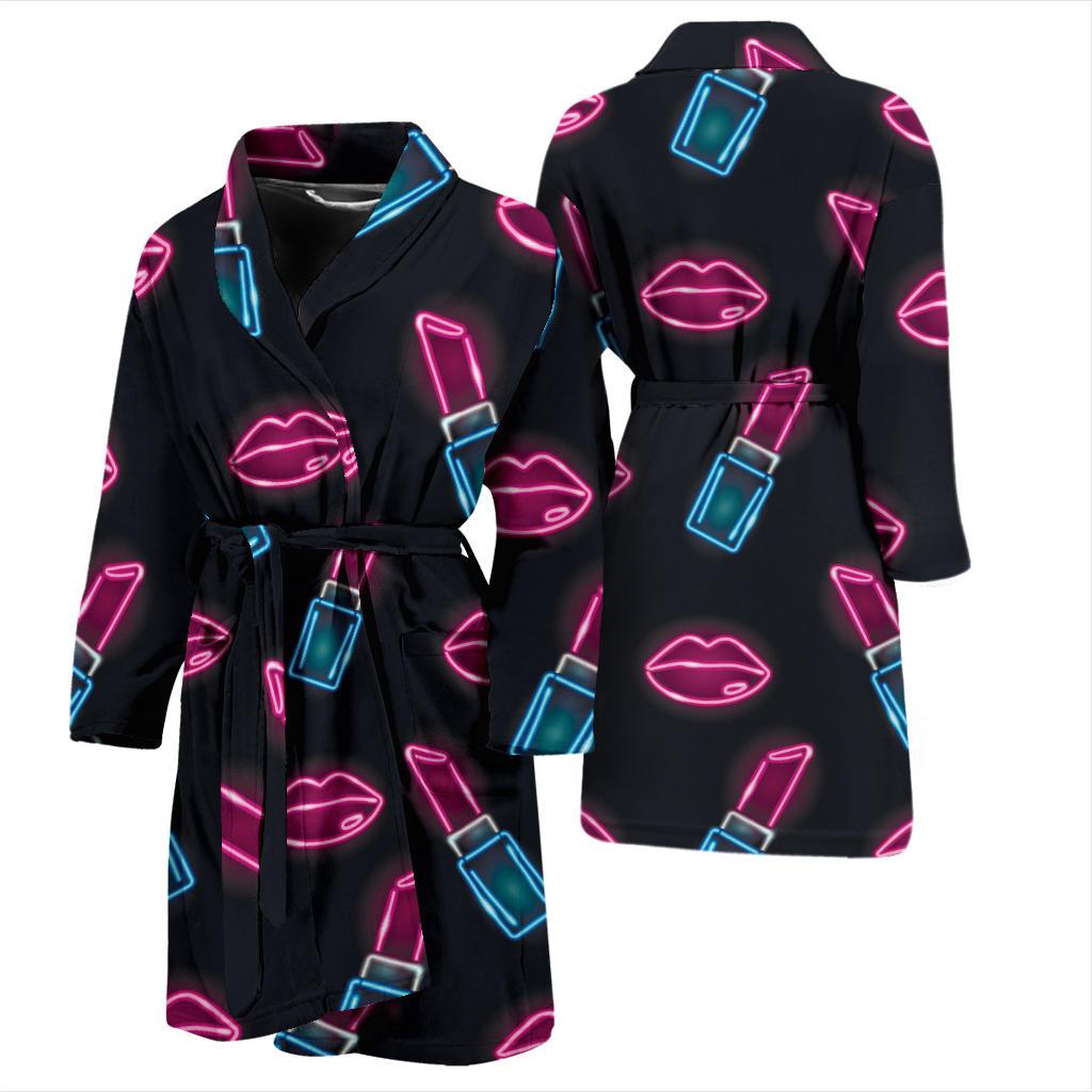 Lipstick Color Neon Pattern Print Design 03 Men Bathrobe-JORJUNE.COM