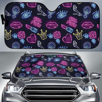 Lipstick Neon Pattern Print Design 02 Car Sun Shades-JORJUNE.COM