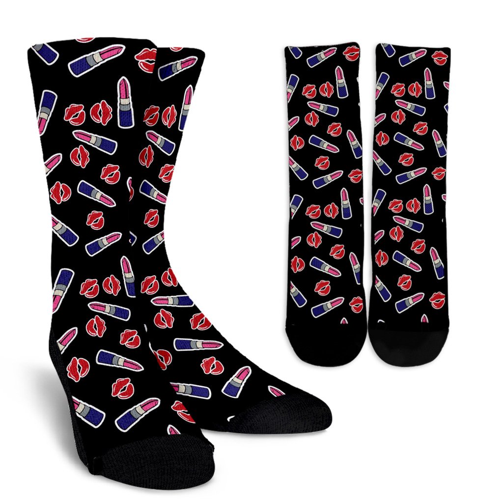 Lipstick Pattern Print Design LT01 Crew Socks-JORJUNE.COM