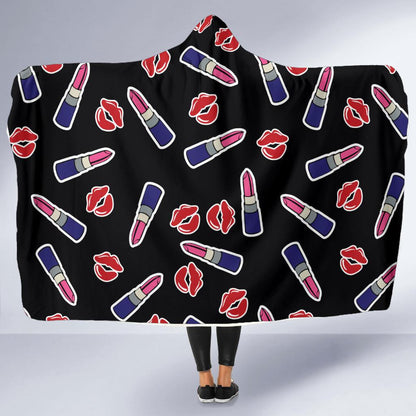 Lipstick Pattern Print Design LT01 Hooded Blanket-JORJUNE.COM