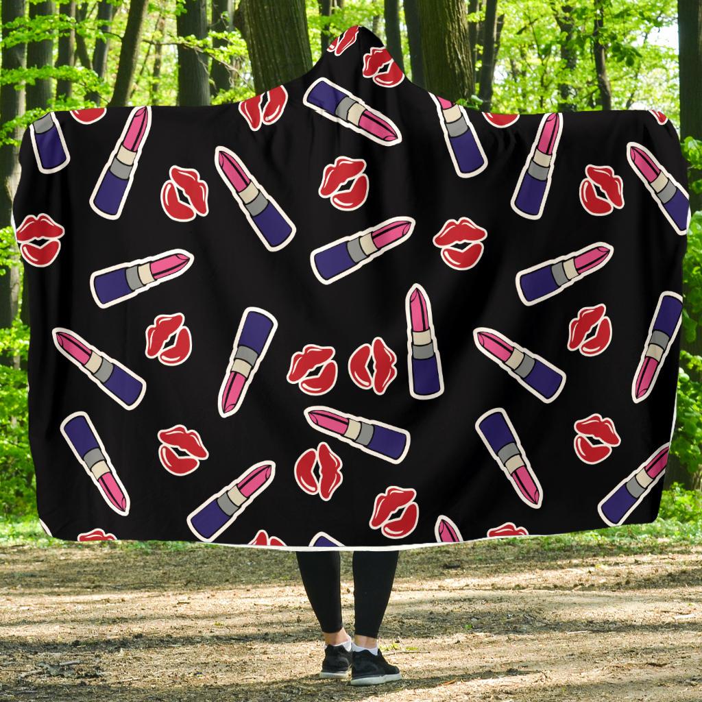 Lipstick Pattern Print Design LT01 Hooded Blanket-JORJUNE.COM