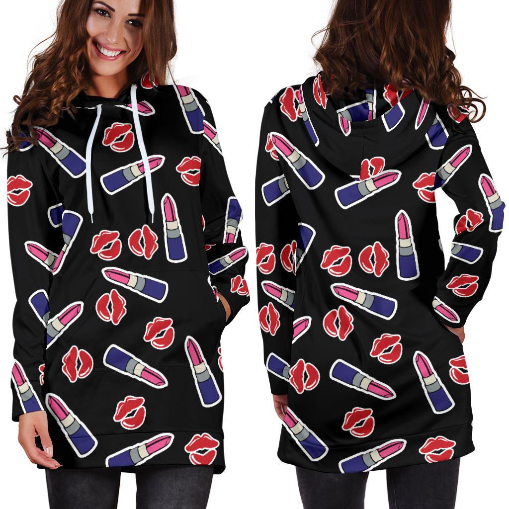 Lipstick Pattern Print Design LT01 Women Hoodie Dress