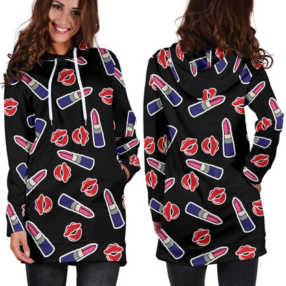 Lipstick Pattern Print Design LT01 Women Hoodie Dress
