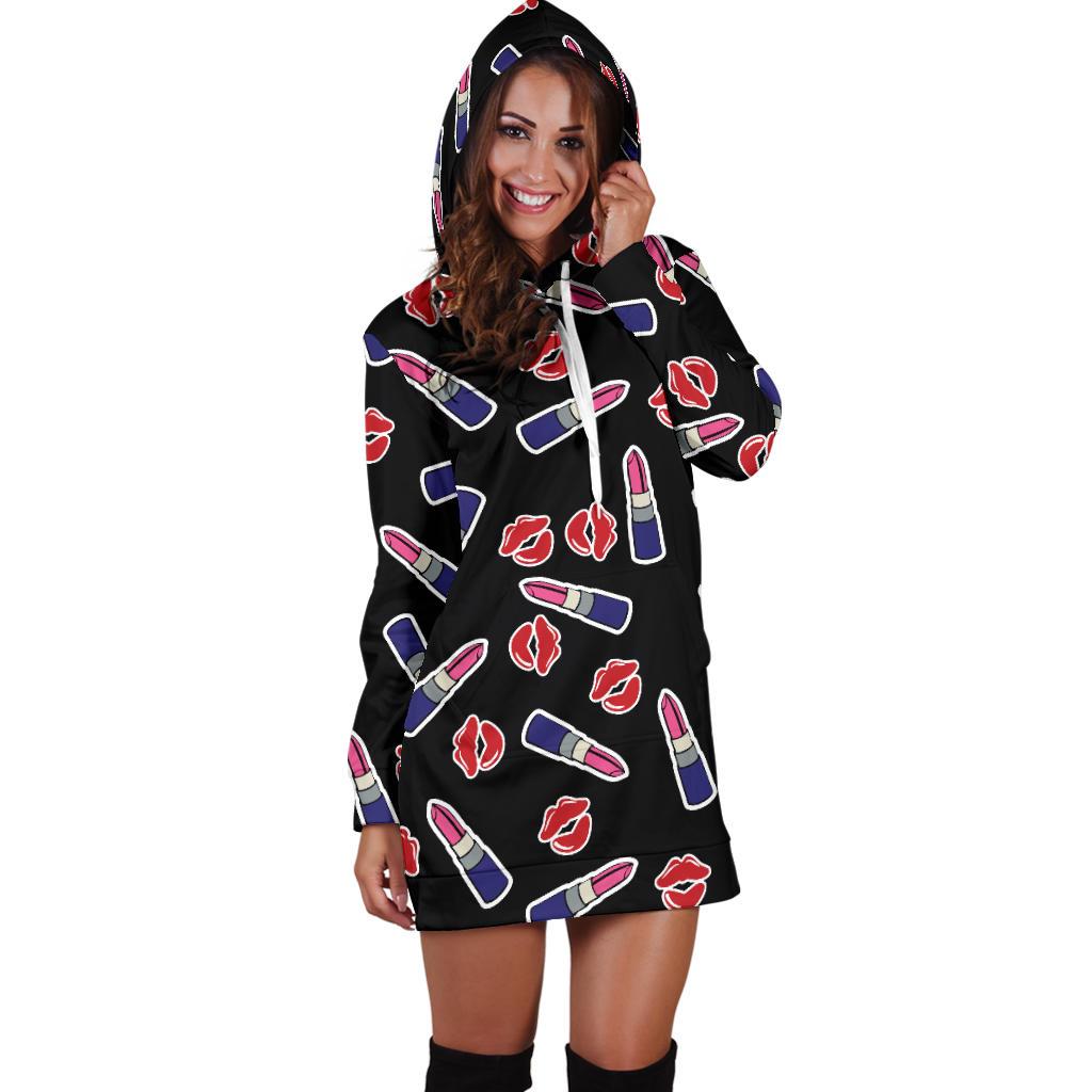 Lipstick Pattern Print Design LT01 Women Hoodie Dress