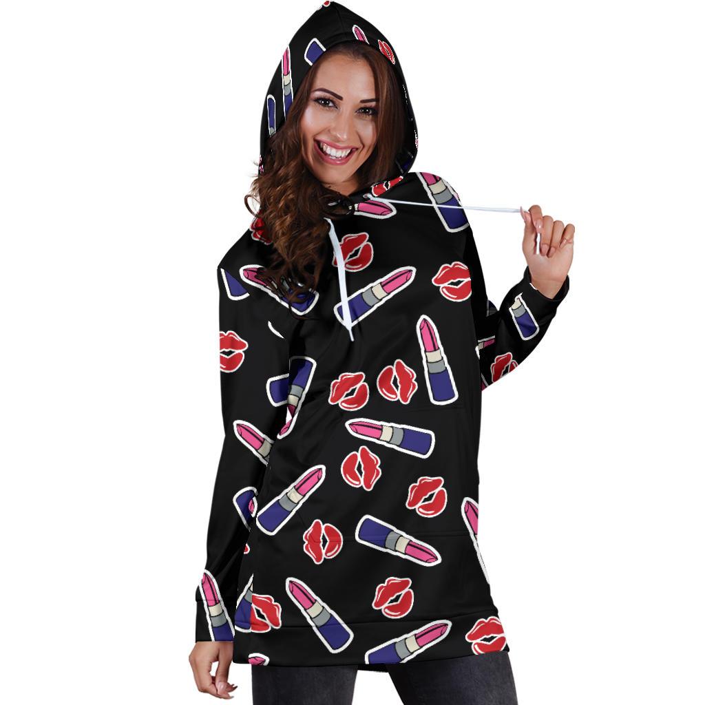 Lipstick Pattern Print Design LT01 Women Hoodie Dress
