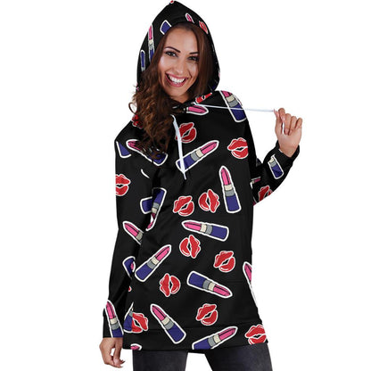 Lipstick Pattern Print Design LT01 Women Hoodie Dress
