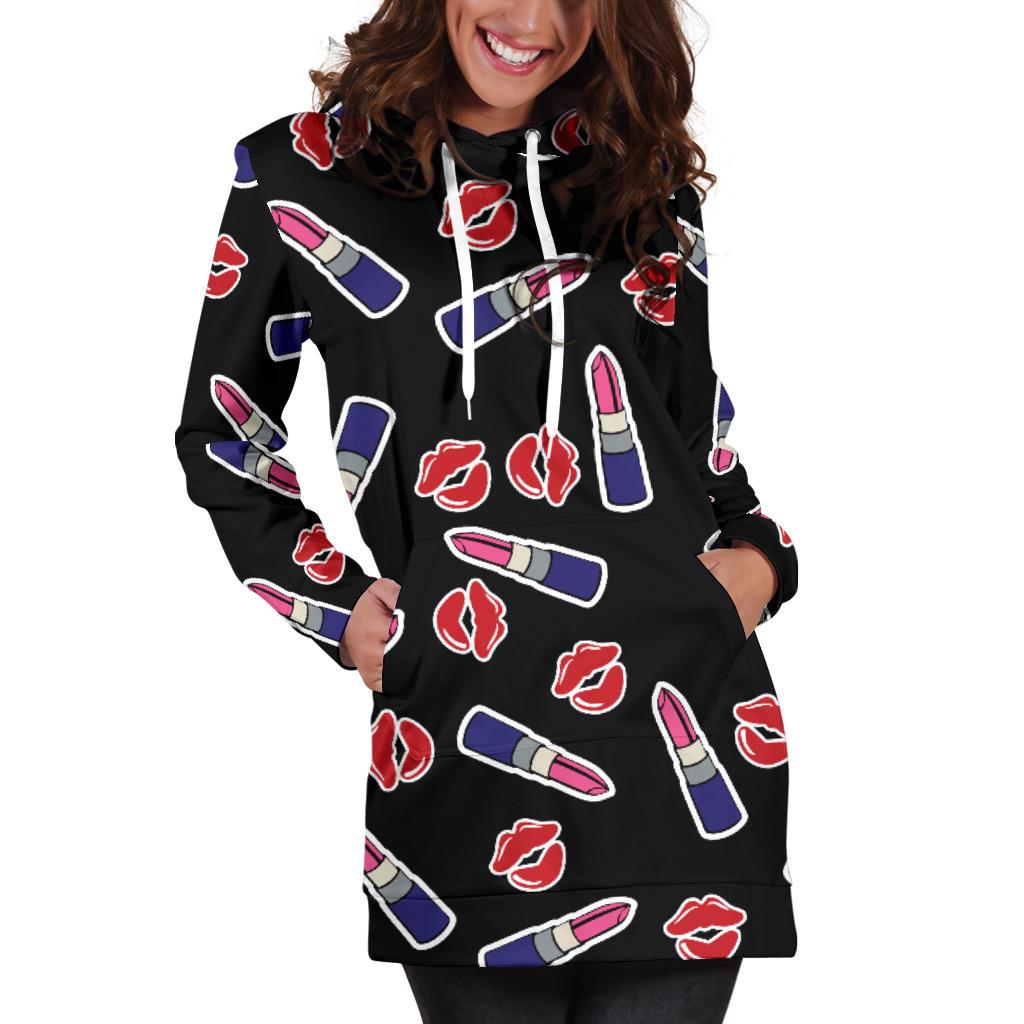 Lipstick Pattern Print Design LT01 Women Hoodie Dress
