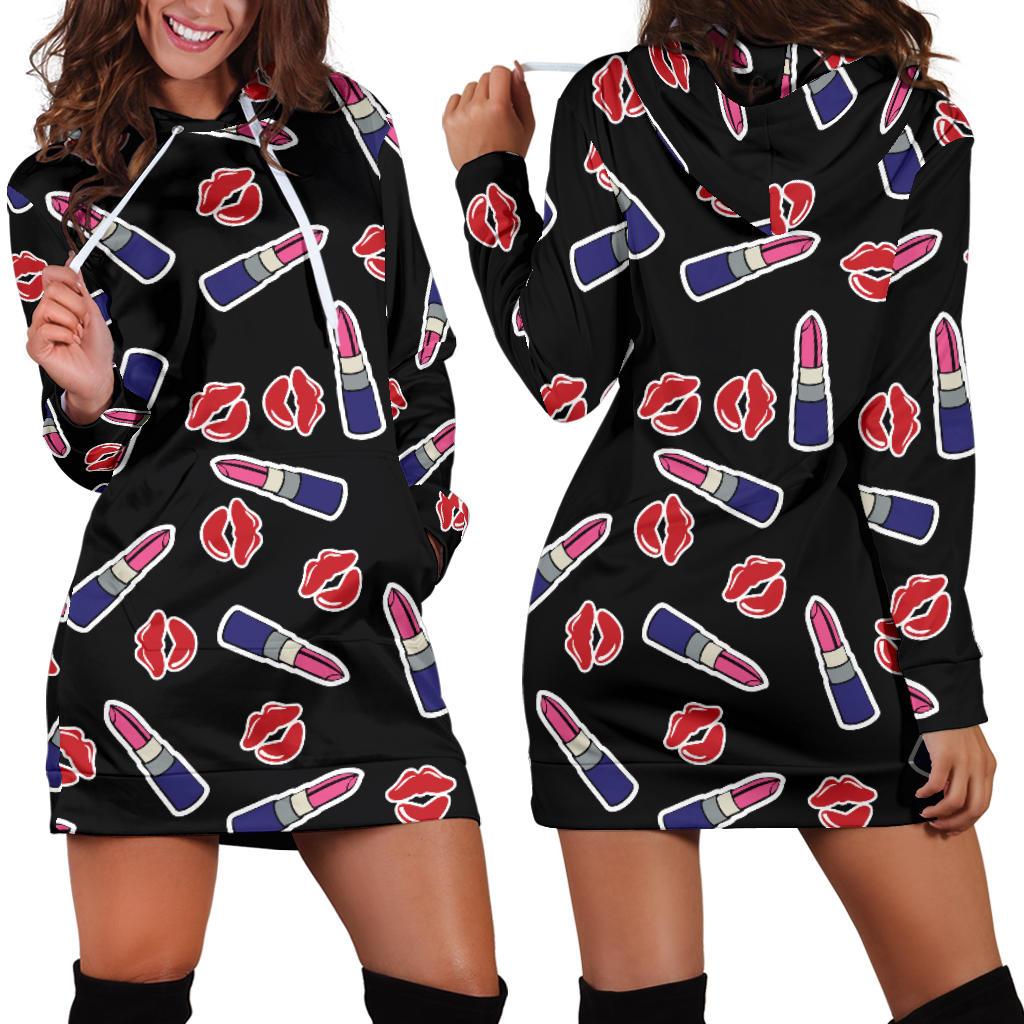 Lipstick Pattern Print Design LT01 Women Hoodie Dress