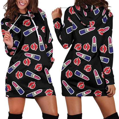 Lipstick Pattern Print Design LT01 Women Hoodie Dress