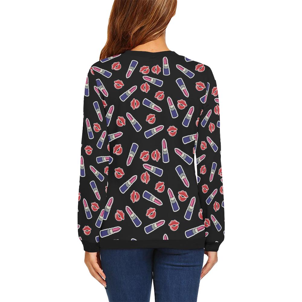 Lipstick Pattern Print Design LT01 Women Long Sleeve Sweatshirt-JorJune