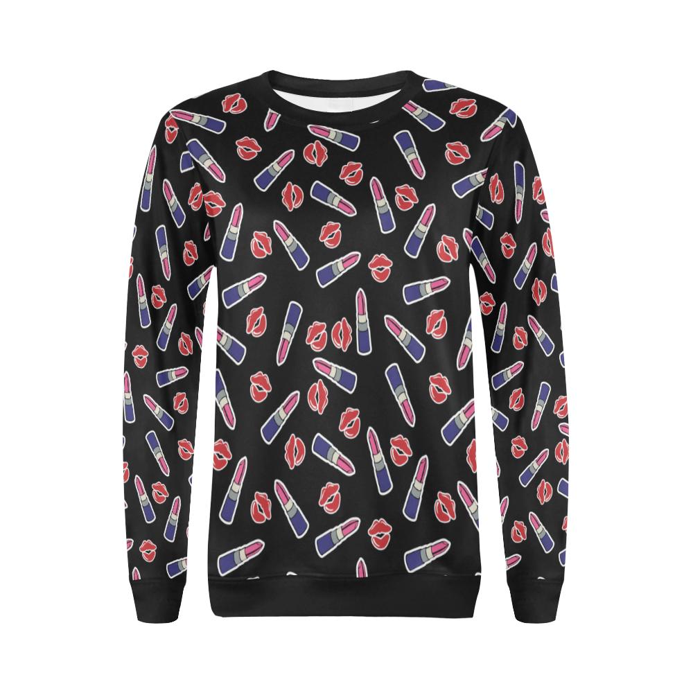 Lipstick Pattern Print Design LT01 Women Long Sleeve Sweatshirt-JorJune