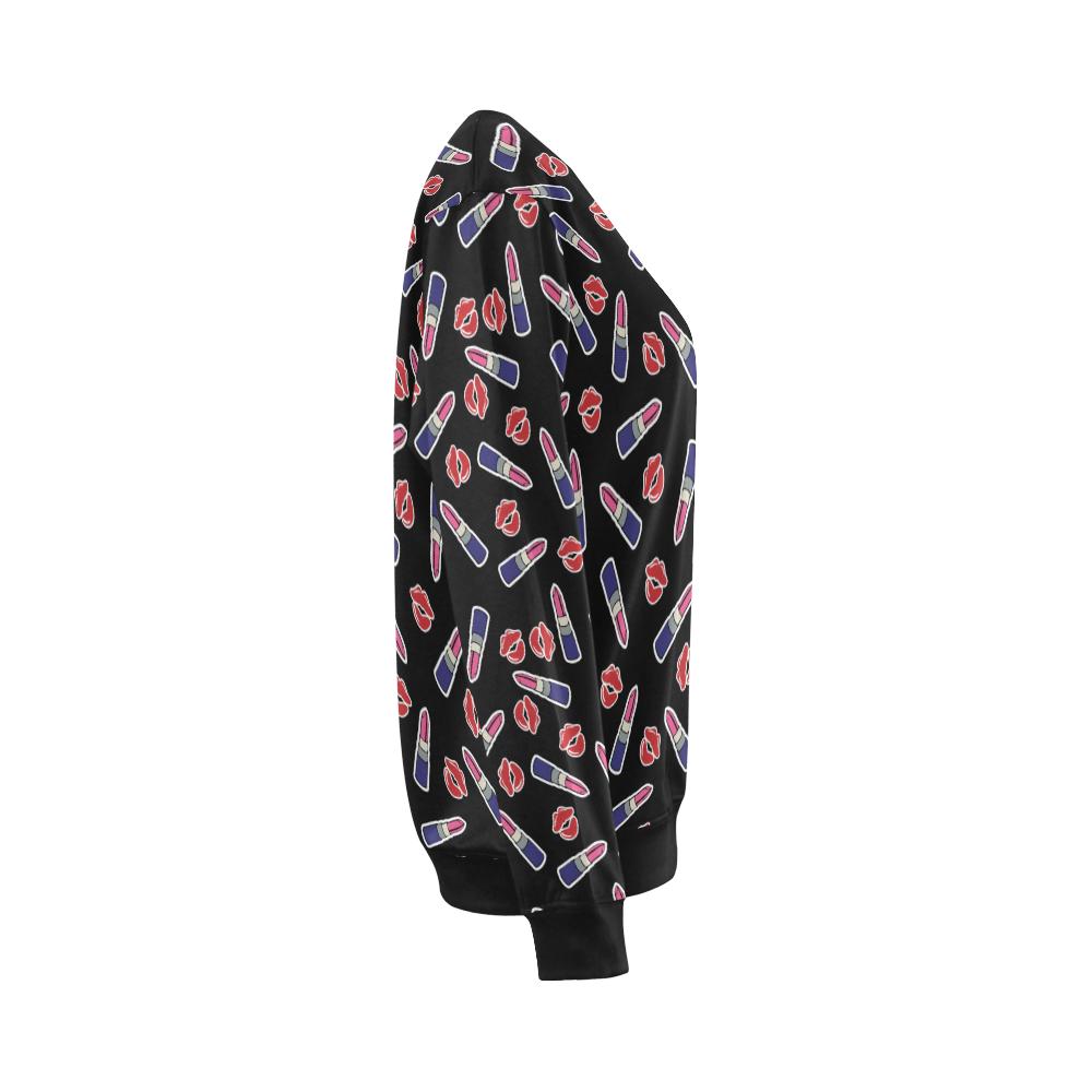 Lipstick Pattern Print Design LT01 Women Long Sleeve Sweatshirt-JorJune