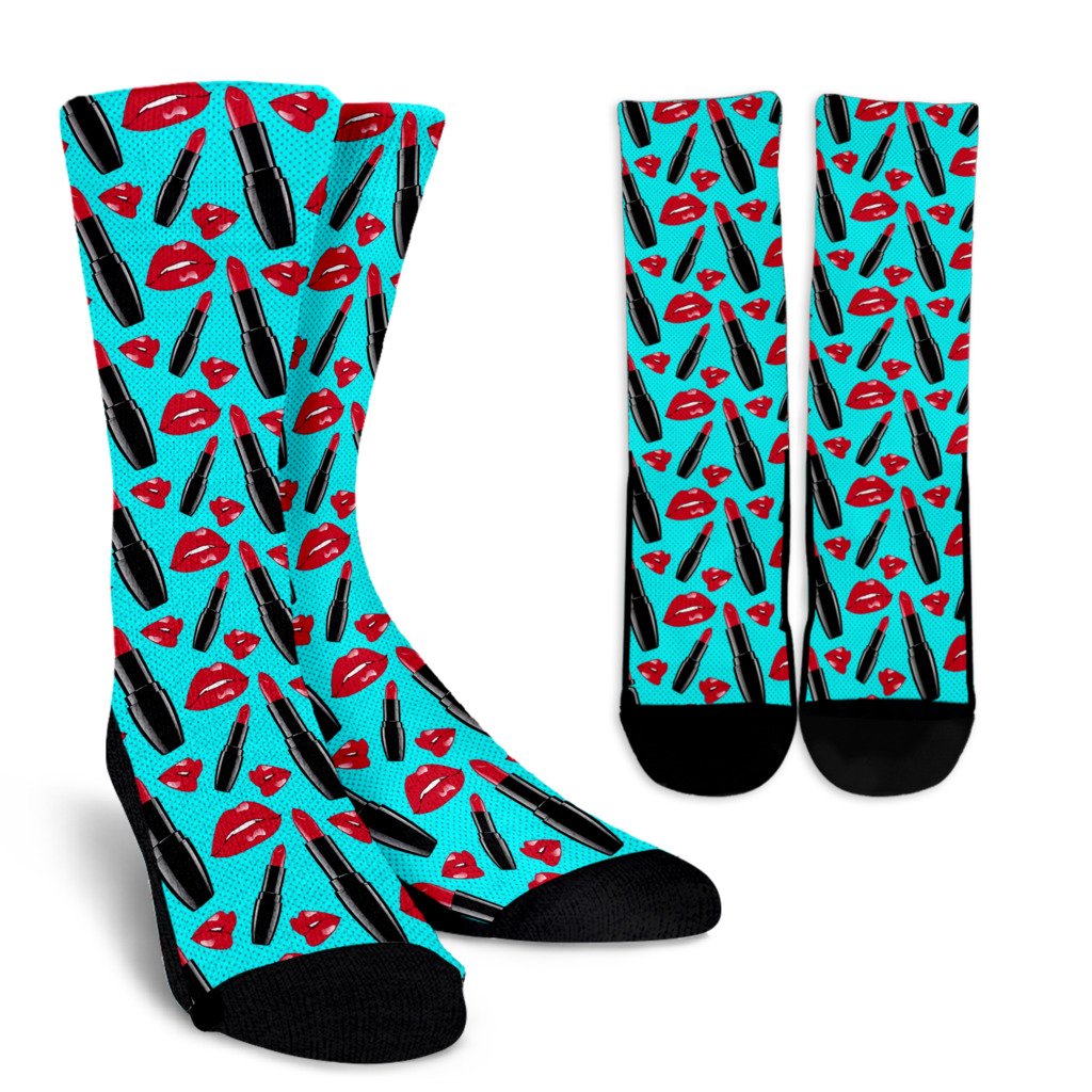 Lipstick Pattern Print Design LT02 Crew Socks-JORJUNE.COM